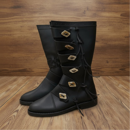 Viking Leather Long Boots: Ren Faire Costume Shoes