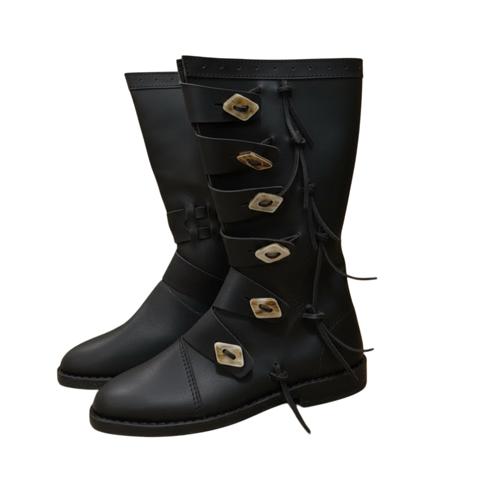 Viking Leather Long Boots: Ren Faire Costume Shoes