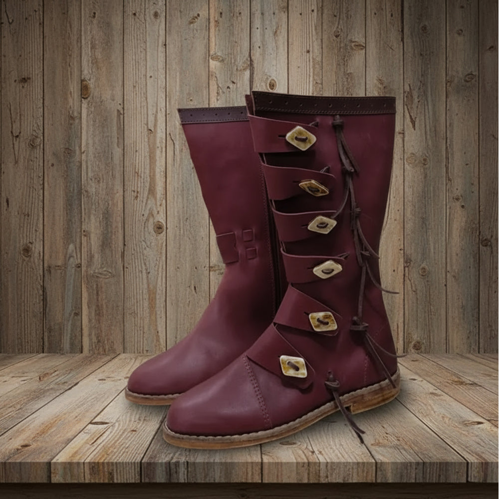 Viking Leather Long Boots: Ren Faire Costume Shoes