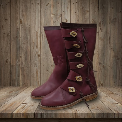 Viking Leather Long Boots: Ren Faire Costume Shoes