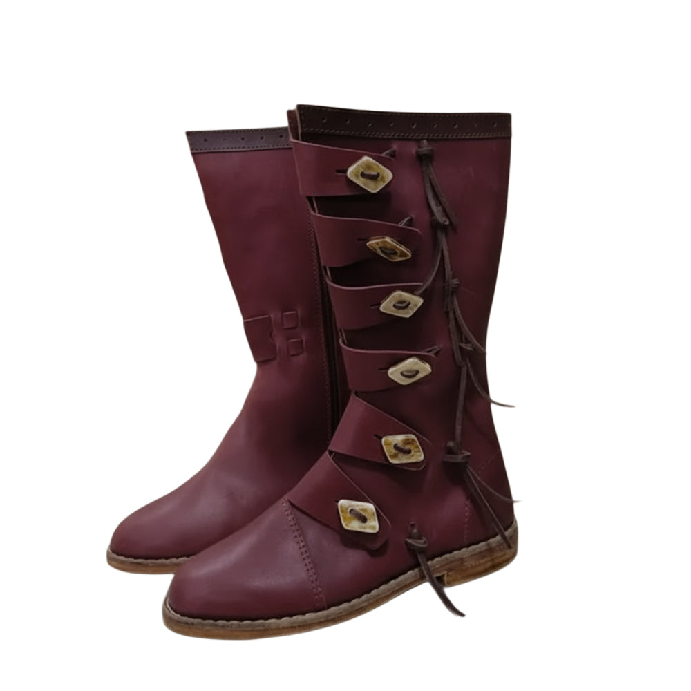 Viking Leather Long Boots: Ren Faire Costume Shoes