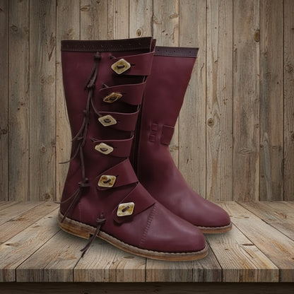 Viking Leather Long Boots: Ren Faire Costume Shoes