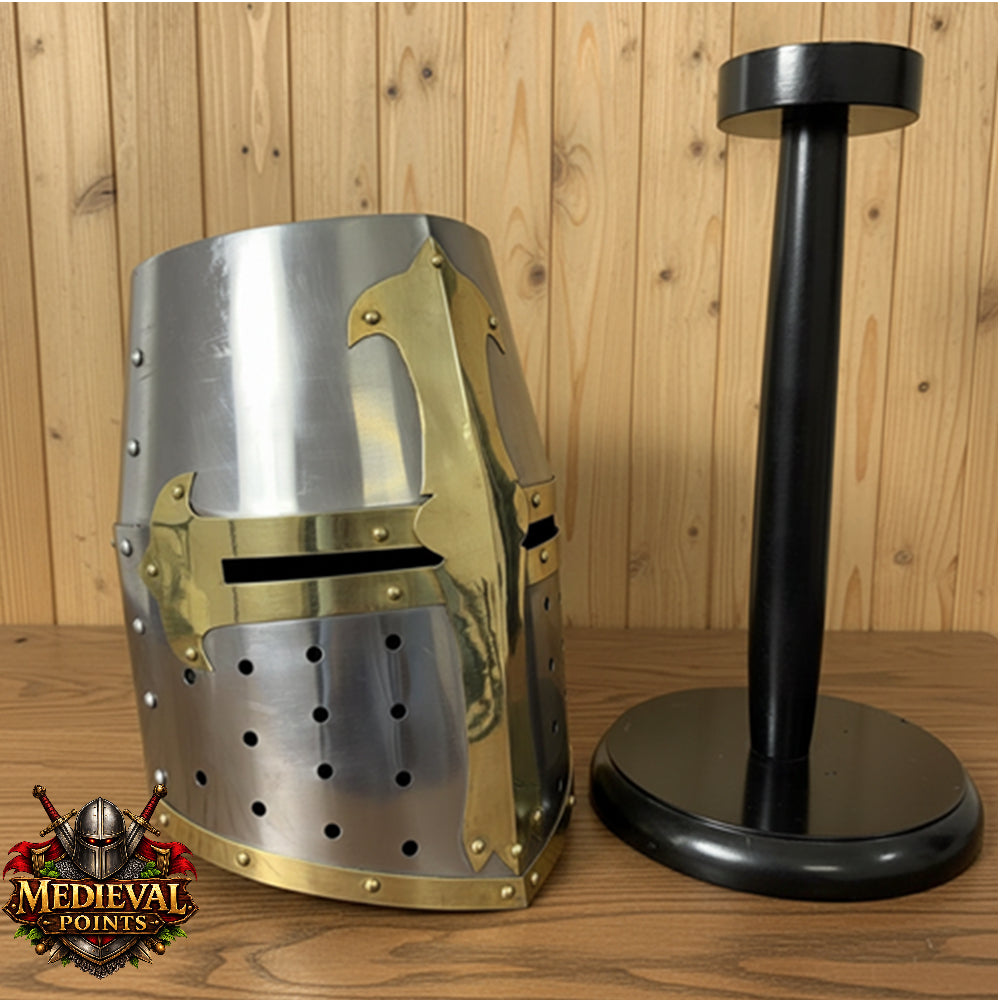 Crusader Helmet Brass Trim – Knights Templar Helmet Practice Armor for Reenactment & Cosplay