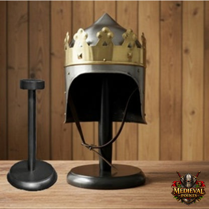 Medieval King Arthur Helmet : Richard Lion heart Crown Replica Helmet  Wooden Stand