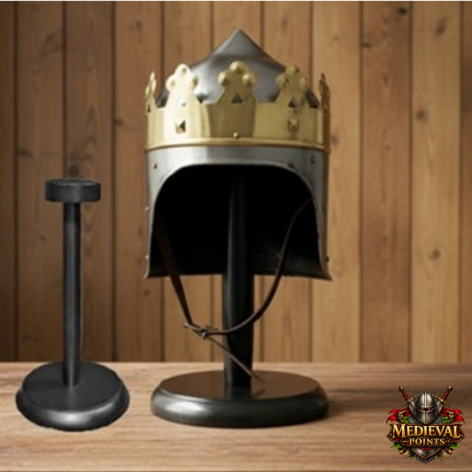 Medieval King Arthur Helmet : Richard Lion heart Crown Replica Helmet  Wooden Stand