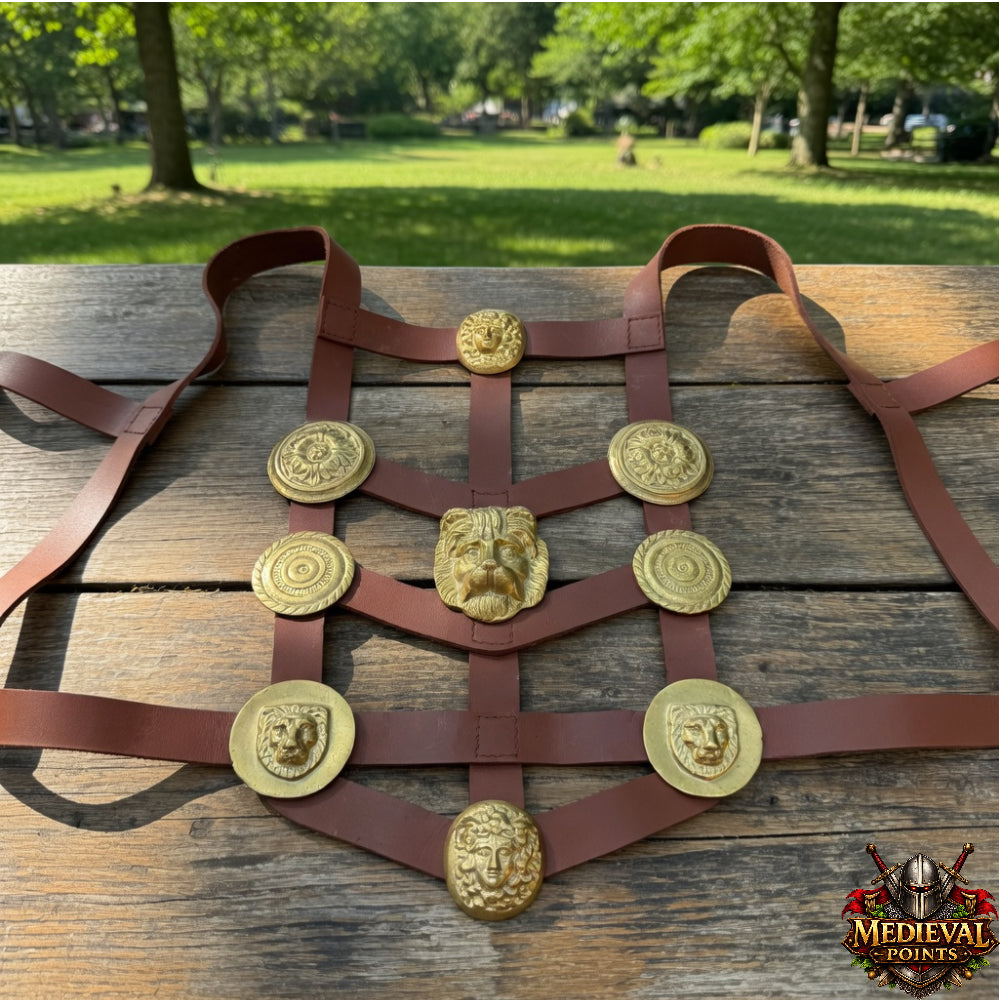 Roman Phalera Belt – Brass & Leather Military Reenactment Soldier Belt