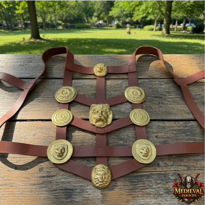Roman Phalera Belt – Brass & Leather Military Reenactment Soldier Belt