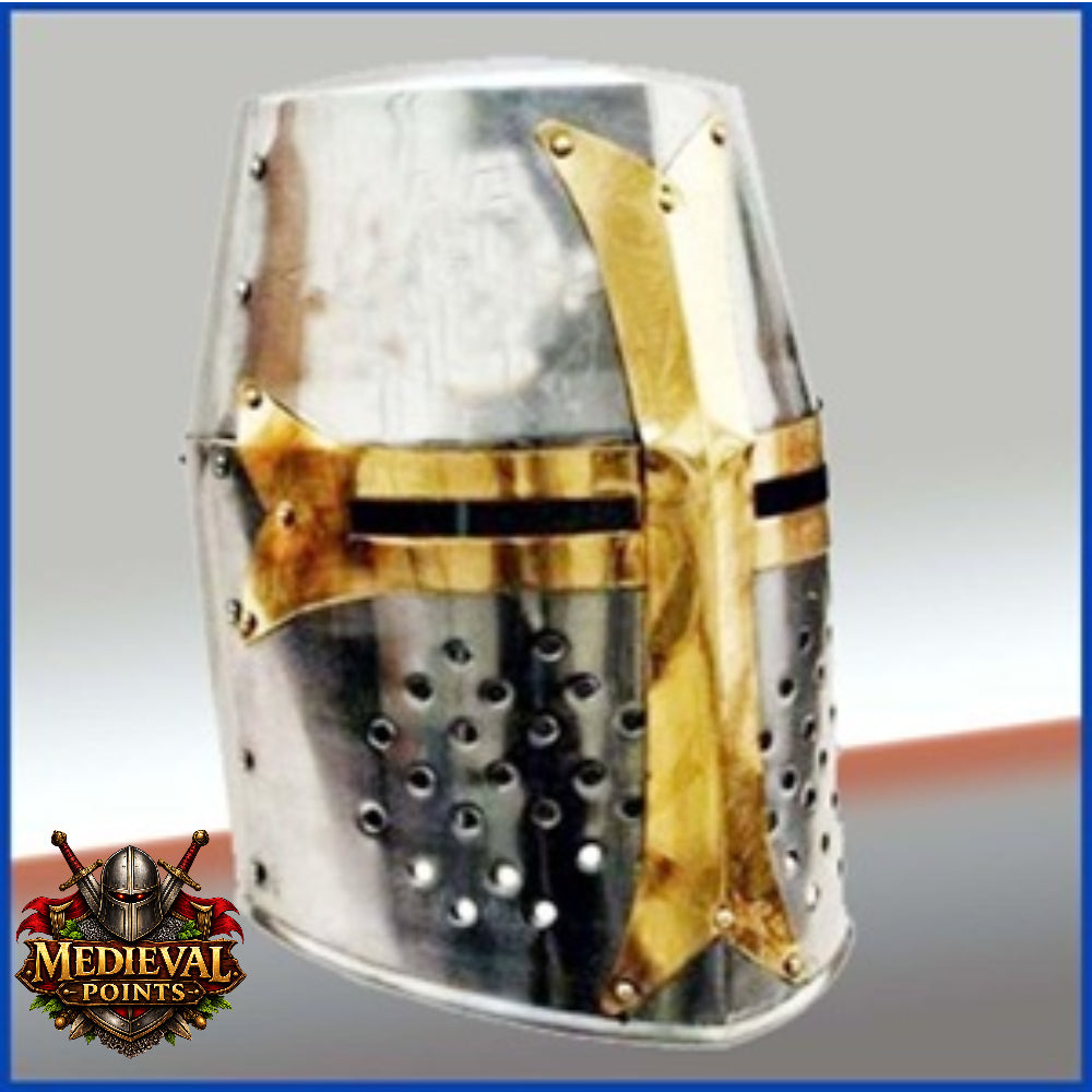Crusader Helmet Brass Trim – Knights Templar Helmet Practice Armor for Reenactment & Cosplay