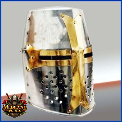 Crusader Helmet Brass Trim – Knights Templar Helmet Practice Armor for Reenactment & Cosplay