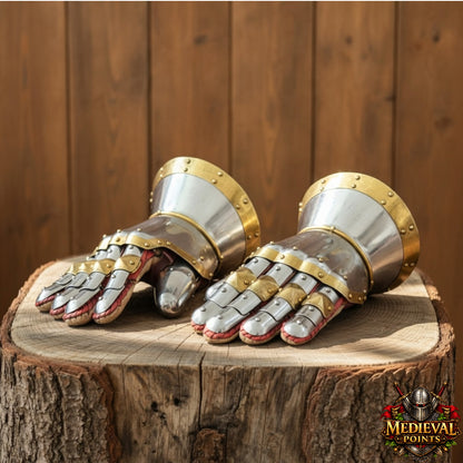 16 Steel Gauntlet Gloves – Knight Armor with Brass for LARP & Cosplay