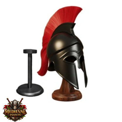 Black Corinthian Helmet : Corinthian Helmet Red Hair  With Wooden Stand