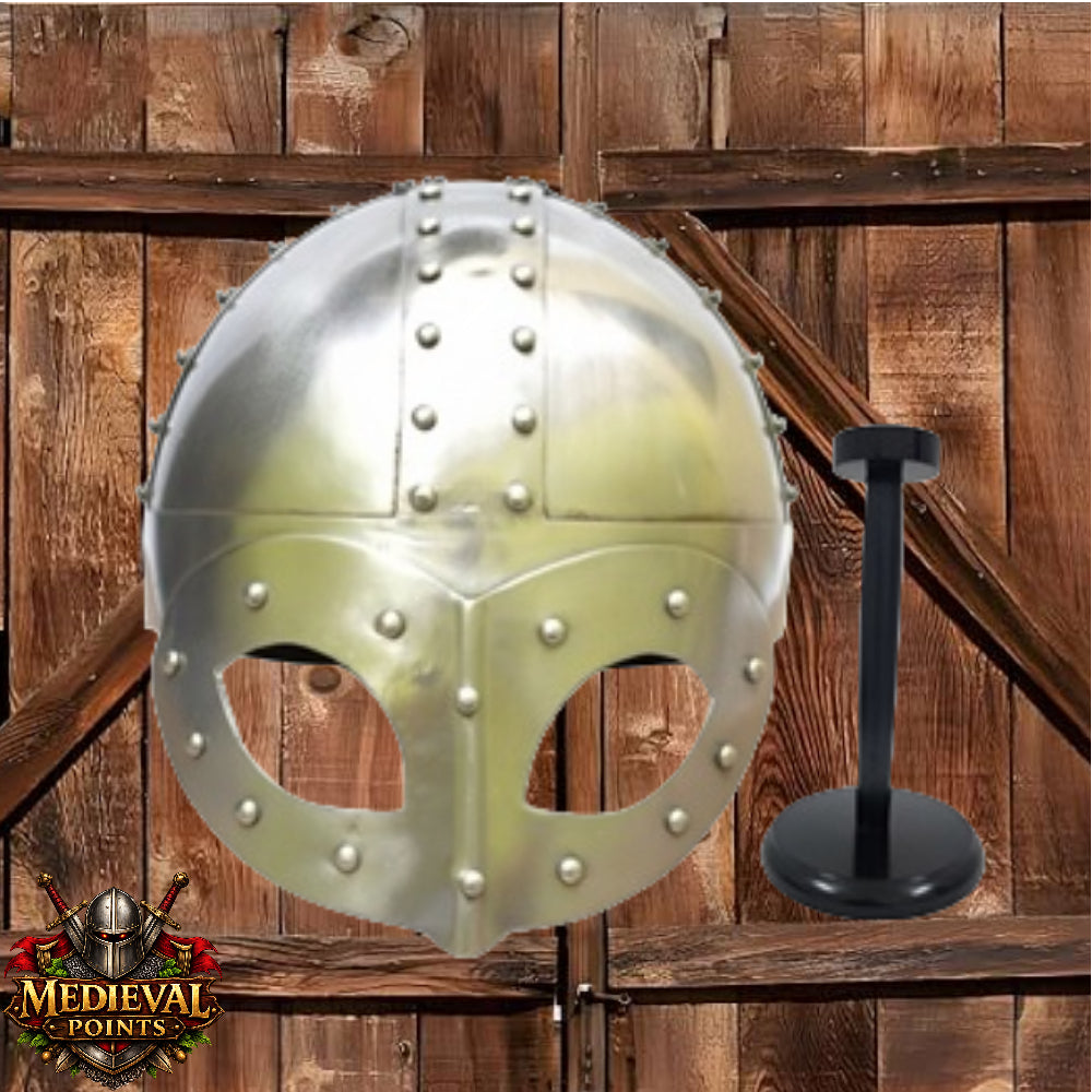 Viking Helmet: Gjermundbu Helmet , Warrior Costume wooden stand - LARP, SCA Armour