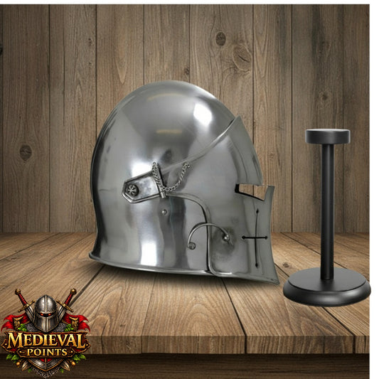 Medieval Barbute Helmet : fully wearable helmet for Role Play with Display Stand