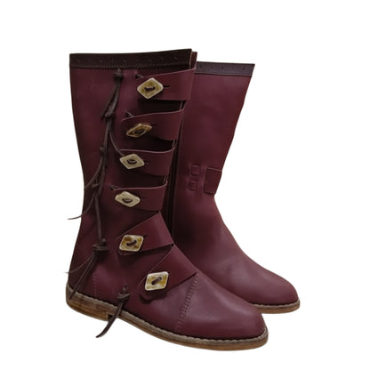 Viking Leather Long Boots: Ren Faire Costume Shoes