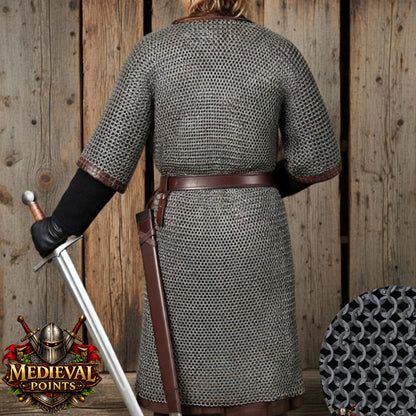 9MM Chainmail Hauberk Front Open Dark Gray Aluminum Riveted Chainmail Shirt | Medieval Armor Costume | LARP Reenactment Hauberk