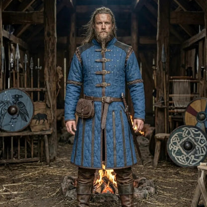 Ren Faire Blue Gambeson Costume – Medieval Padded Armor for Reenactment