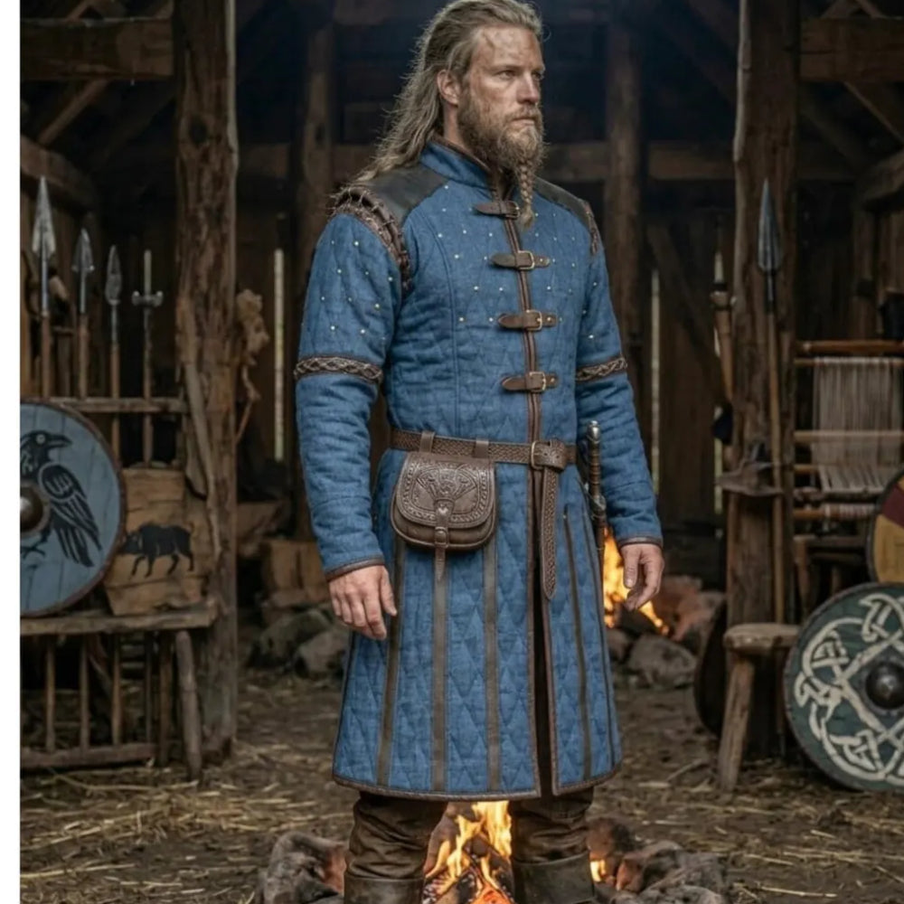 Ren Faire Blue Gambeson Costume – Medieval Padded Armor for Reenactment