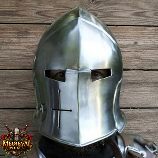 Medieval Barbute Helmet : fully wearable helmet for Role Play with Display Stand