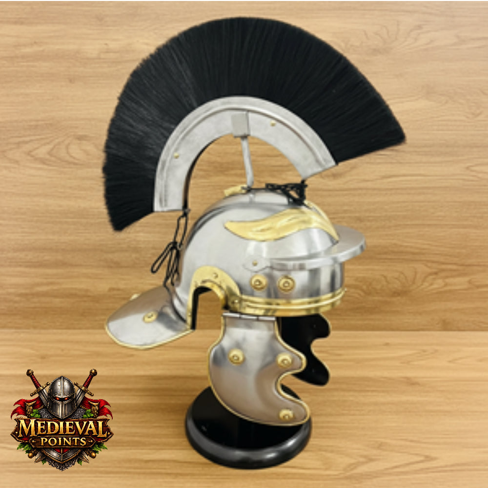 Roman Centurion Helmet with Stand, Centurion Helmet With Black Hair