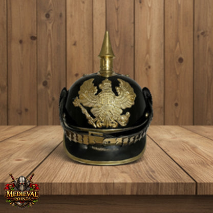 Black German Pickelhaube Helmet Prussian Spiked Military Armor Replica Hat
