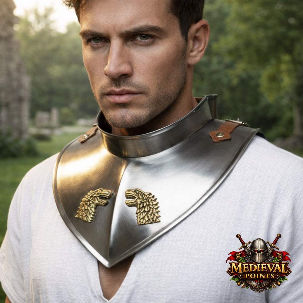 Game of Thrones gorget in 18 gauge steel with octopus design for LARP cosplay and reenactment