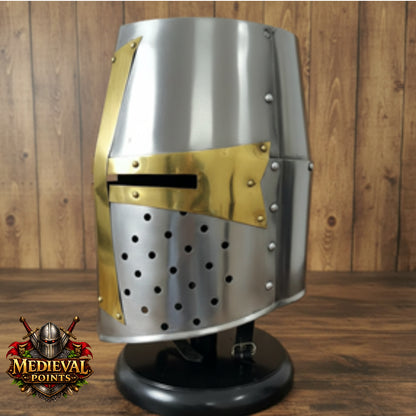 Crusader Helmet Brass Trim – Knights Templar Helmet Practice Armor for Reenactment & Cosplay