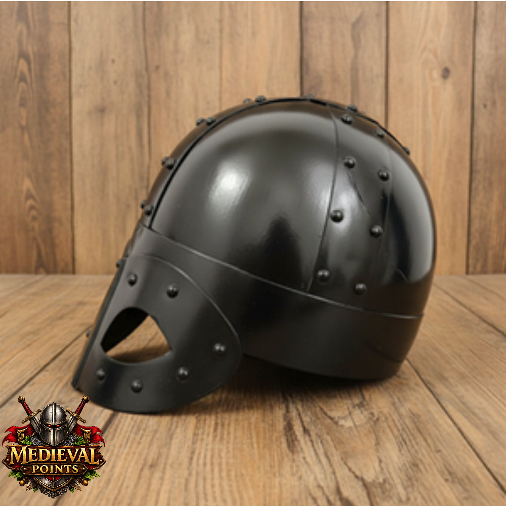 Viking Helmet: Gjermundbu Helmet , Warrior Costume wooden stand