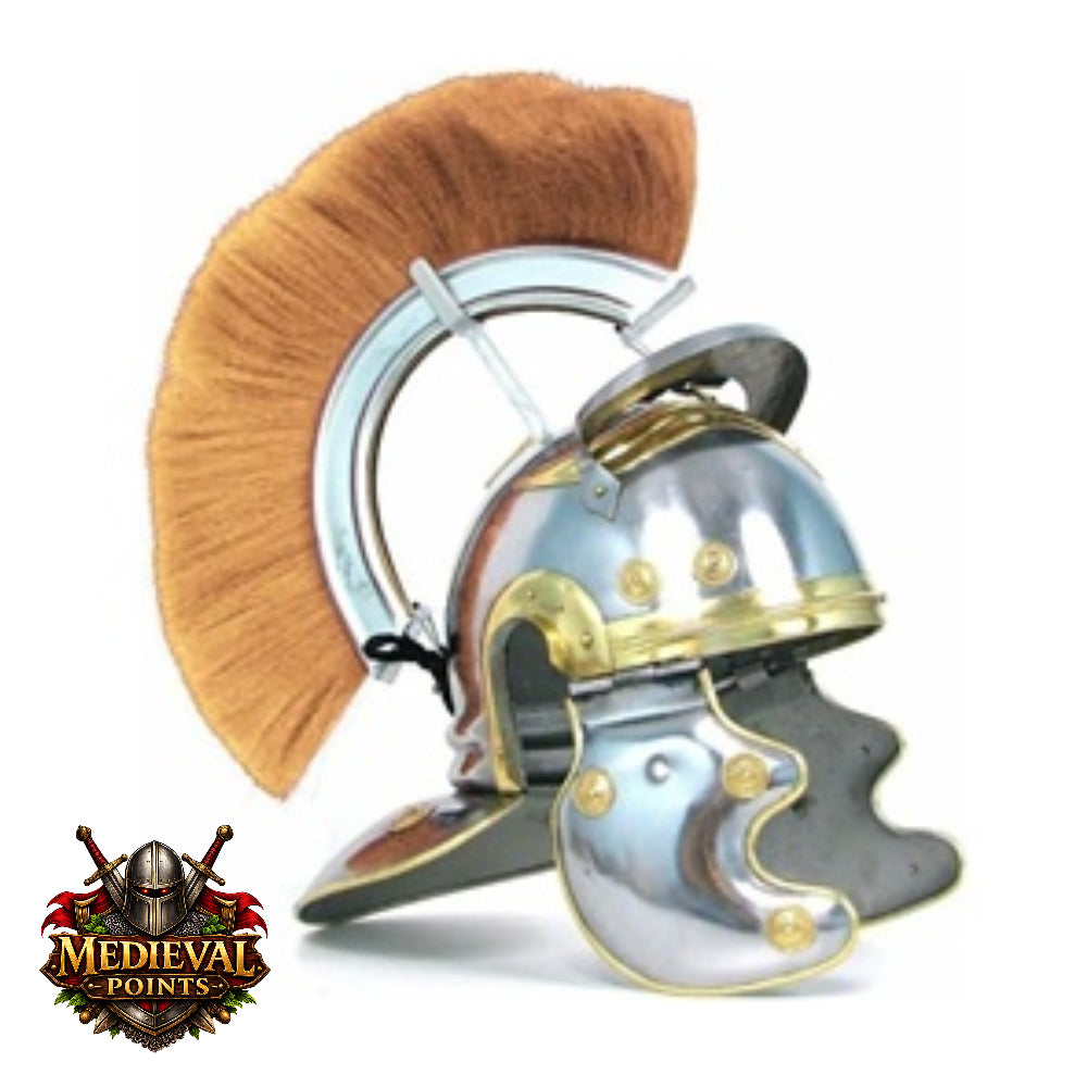 New Roman Centurion Helmet with Stand, Centurion Helmet With Brown Hair