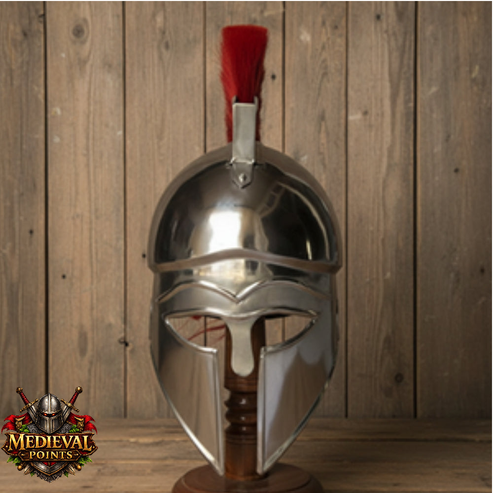 New Corinthian Helmet : Warrior Medieval Helmet with Wooden Stand