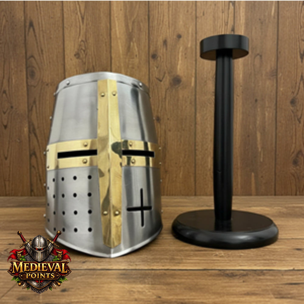 New Templar Crusader Helmet : Brass Cross Helm, Ren faire Costume ,