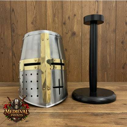 New Templar Crusader Helmet : Brass Cross Helm, Ren faire Costume ,