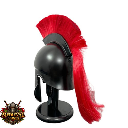 Black Corinthian Helmet : Corinthian Helmet Red Hair  With Wooden Stand