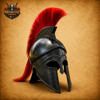 Handmade Greek Corinthian Helmet | Spartan Warrior Steel Helmet  Wooden Stand