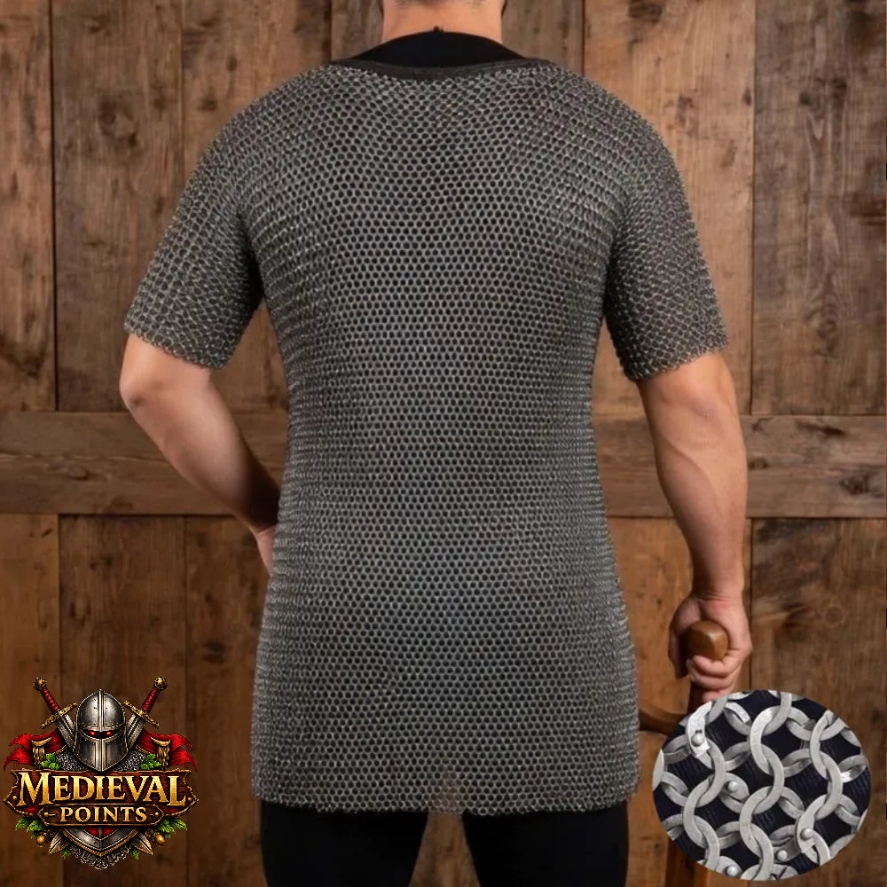 9 MM Chainmail Shirt: Flat Ring Riveted ,Half Sleeve, Ren Faire Costume,