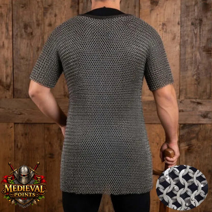 9 MM Chainmail Shirt: Flat Ring Riveted ,Half Sleeve, Ren Faire Costume,