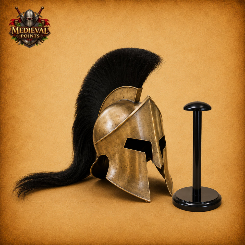 King Leonidas Spartan Helmet | 300 Movie Replica  Wooden Display Stand