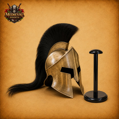 King Leonidas Spartan Helmet | 300 Movie Replica  Wooden Display Stand