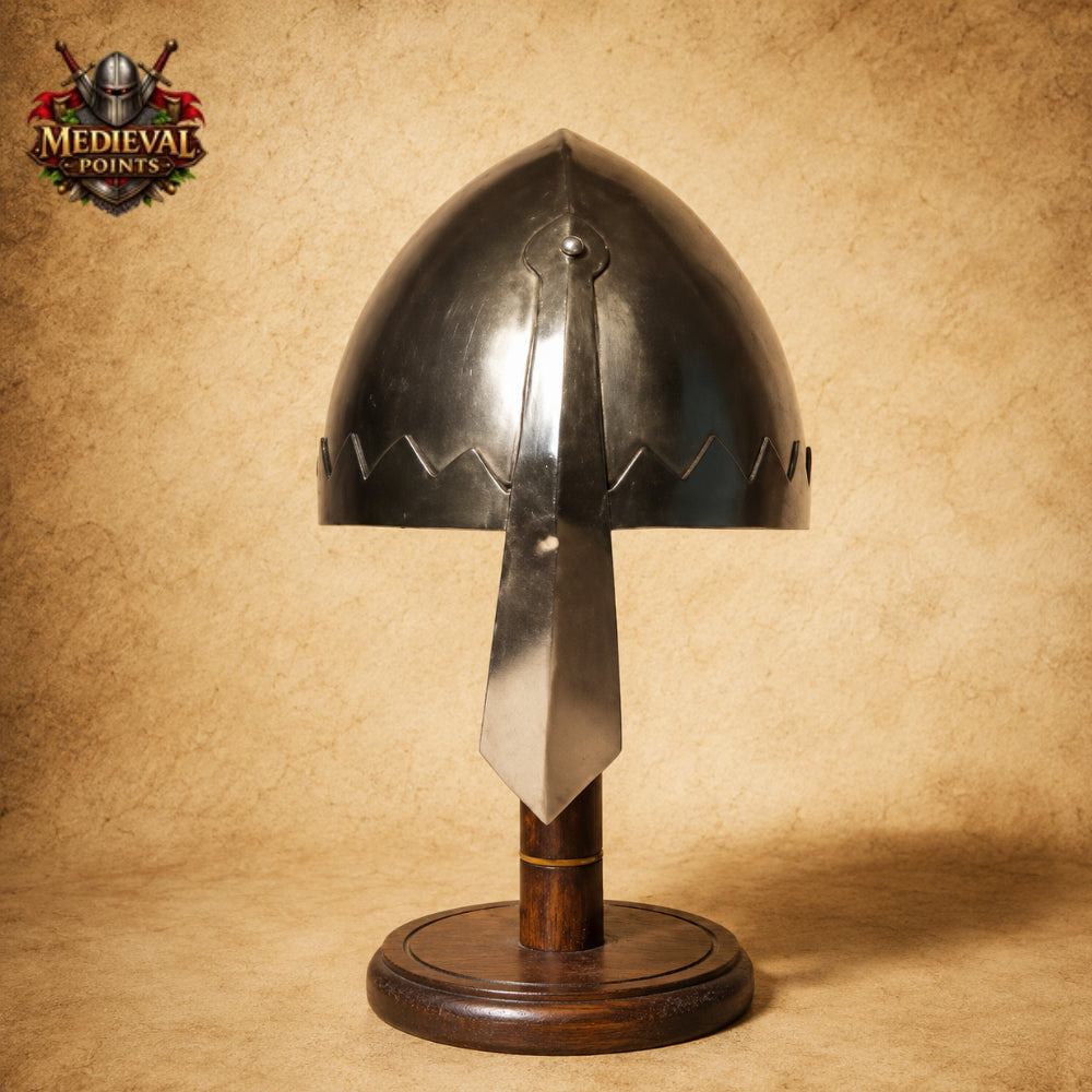 Handmade Medieval Norman Nasal Helmet with Wooden Display Stand