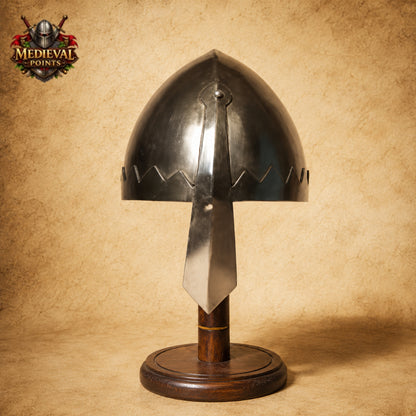 Handmade Medieval Norman Nasal Helmet with Wooden Display Stand