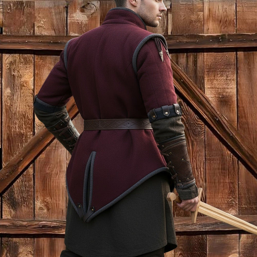 Medieval Padded Gambeson with Brown Leather Trim: Viking Costume for events