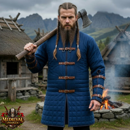 Quilted Gambeson : Viking Navy blue Costume , Halloween Gift