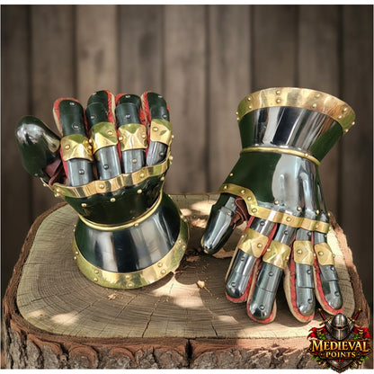 16 Steel Gauntlet Gloves – Knight Armor with Brass for LARP & Cosplay