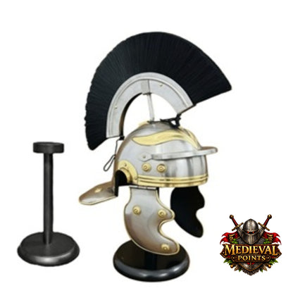 Roman Centurion Helmet with Stand, Centurion Helmet With Black Hair