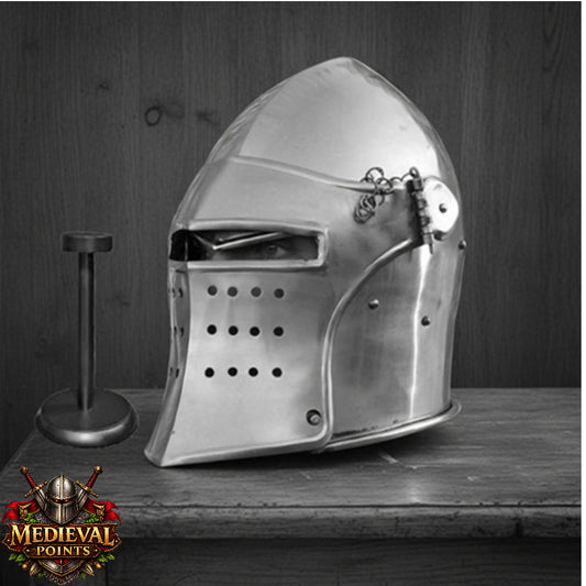 Medieval Barbute Helmet | Barbuta Reenactment Helmet | Stand For Cosplay And Costumes