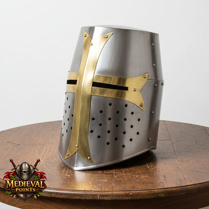 Crusader Helmet Brass Trim – Knights Templar Helmet Practice Armor for Reenactment & Cosplay