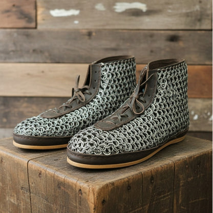 Chainmail Boot – 9mm Flat Ring Riveted Maille Shoes| LARP, Renaissance Boot , Warrior Footwear
