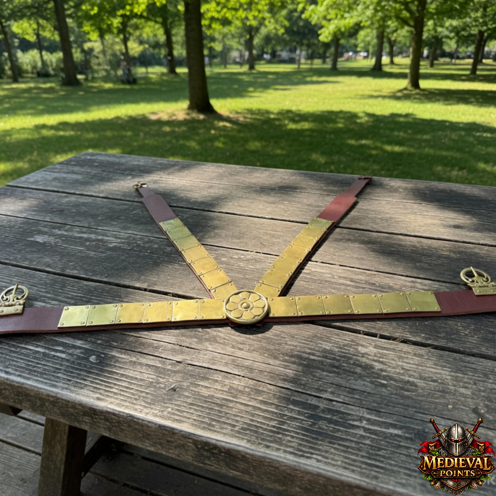 Roman Leather Phalera Belt, Brass Chest Armor, LARP Reenactment Costume