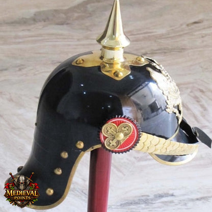 Black German Pickelhaube Helmet Prussian Spiked Military Armor Replica Hat