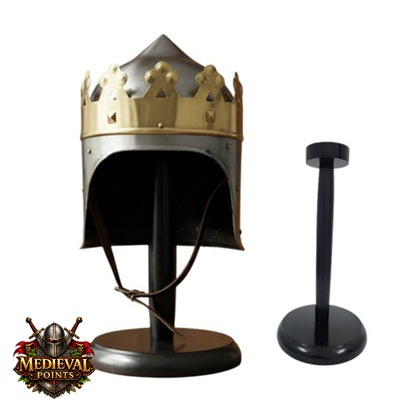 Medieval King Arthur Helmet : Richard Lion heart Crown Replica Helmet  Wooden Stand