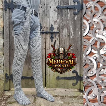 Stainless steel Chainmail Chausses: 9 mm Riveted Leggings for events